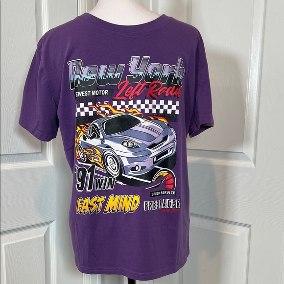 Romwe Purple New York Racing Men’s Car Graphic T-Shirt sized Small - Picture 1 of 9